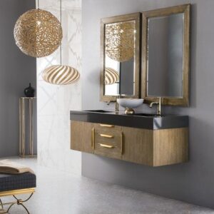 James Martin 389-V59D-LTO-G Mercer Island 59 Inch Double Vanity in Latte Oak, Radiant Gold