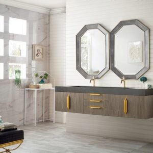 James Martin 389-V72D-AGR-G Mercer Island 72 Inch Double Vanity in Ash Gray, Radiant Gold