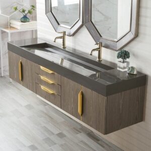 James Martin 389-V72D-AGR-G Mercer Island 72 Inch Double Vanity in Ash Gray, Radiant Gold