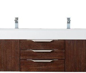 James Martin 389-V72D-CFO-A-GW Mercer Island 72 Inch Double Vanity in Coffee Oak with Glossy White Solid Surface Top