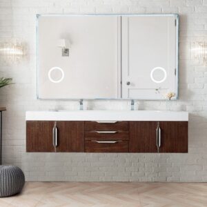 James Martin 389-V72D-CFO-A-GW Mercer Island 72 Inch Double Vanity in Coffee Oak with Glossy White Solid Surface Top