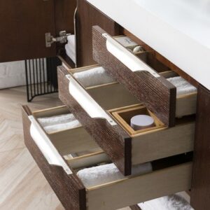 James Martin 389-V72D-CFO-A-GW Mercer Island 72 Inch Double Vanity in Coffee Oak with Glossy White Solid Surface Top