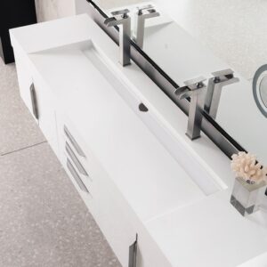 James Martin 389-V72D-GW-A-GW Mercer Island 72 Inch Double Vanity in Glossy White with Glossy White Solid Surface Top