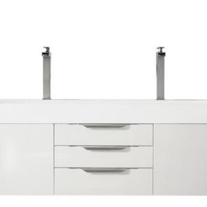 James Martin 389-V72D-GW-A-GW Mercer Island 72 Inch Double Vanity in Glossy White with Glossy White Solid Surface Top