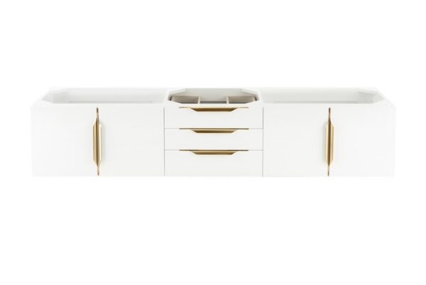 James Martin 389-V72D-GW-G Mercer Island 72 Inch Double Vanity in Glossy White, Radiant Gold