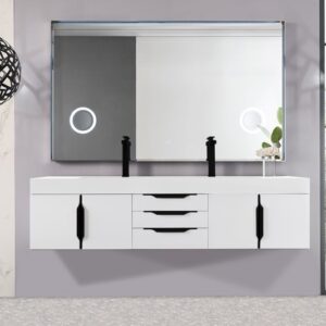 James Martin 389-V72D-GW-MB-GW Mercer Island 72 1/2 Inch Double Vanity Cabinet with Glossy White Composite Top - Glossy White