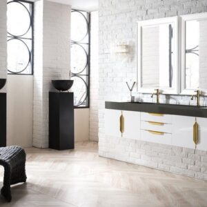 James Martin 389-V72D-GW-G Mercer Island 72 Inch Double Vanity in Glossy White, Radiant Gold