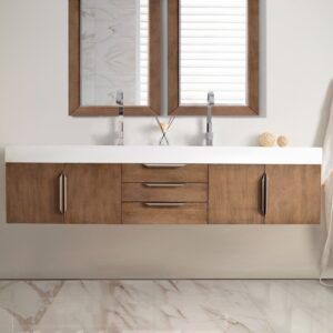 James Martin 389-V72D-LTO-A-GW Mercer Island 72 Inch Double Vanity in Latte Oak with Glossy White Solid Surface Top