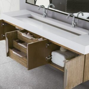 James Martin 389-V72D-LTO-A-GW Mercer Island 72 Inch Double Vanity in Latte Oak with Glossy White Solid Surface Top