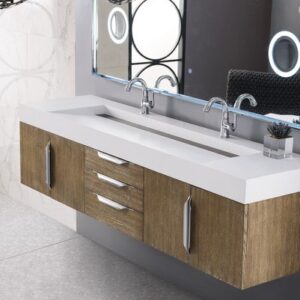 James Martin 389-V72D-LTO-A-GW Mercer Island 72 Inch Double Vanity in Latte Oak with Glossy White Solid Surface Top