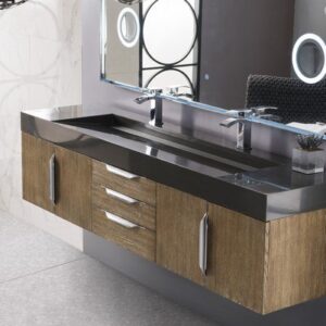 James Martin 389-V72D-LTO-A-GW Mercer Island 72 Inch Double Vanity in Latte Oak with Glossy White Solid Surface Top