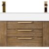 James Martin 389-V72D-LTO-G-GW Mercer Island 72 Inch Double Vanity in Latte Oak, Radiant Gold with Glossy White Solid Surface Top