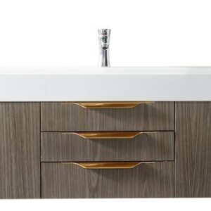 James Martin 389-V72S-AGR-G-GW Mercer Island 72 Inch Single Vanity in Ash Gray, Radiant Gold with Glossy White Solid Surface Top