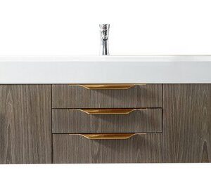 James Martin 389-V72S-AGR-G-GW Mercer Island 72 Inch Single Vanity in Ash Gray, Radiant Gold with Glossy White Solid Surface Top