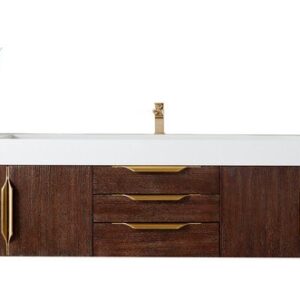 James Martin 389-V72S-CFO-G-GW Mercer Island 72 Inch Single Vanity in Coffee Oak, Radiant Gold with Glossy White Solid Surface Top