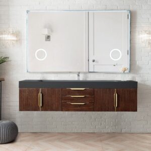 James Martin 389-V72S-CFO-G-DGG Mercer Island 72 Inch Single Vanity in Coffee Oak, Radiant Gold with Glossy Dark Gray Solid Surface Top