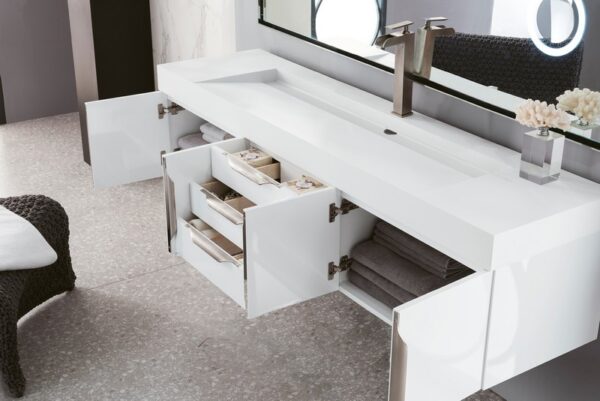 James Martin 389-V72S-GW-A-GW Mercer Island 72 Inch Single Vanity in Glossy White with Glossy White Solid Surface Top