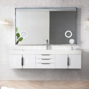 James Martin 389-V72S-GW-A-DGG Mercer Island 72 Inch Single Vanity in Glossy White with Glossy Dark Gray Solid Surface Top