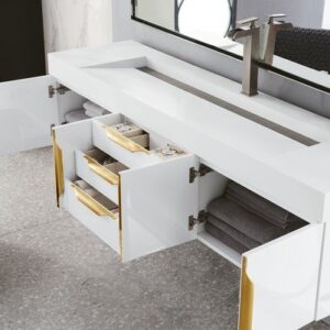 James Martin 389-V72S-GW-G Mercer Island 72 Inch Single Vanity in Glossy White, Radiant Gold