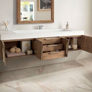 James Martin 389-V72S-LTO-A-GW Mercer Island 72 Inch Single Vanity in Latte Oak with Glossy White Solid Surface Top