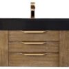 James Martin 389-V72S-LTO-G-DGG Mercer Island 72 Inch Single Vanity in Latte Oak, Radiant Gold with Glossy Dark Gray Solid Surface Top