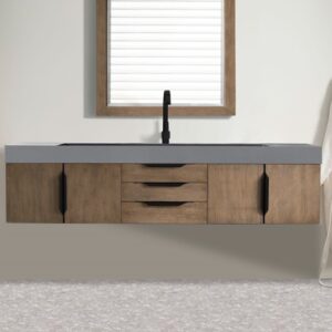 James Martin 389-V72S-LTO-MB-DGG Mercer Island 72 1/2 Inch Single Vanity Cabinet with Dusk Grey Glossy Composite Top - Latte Oak