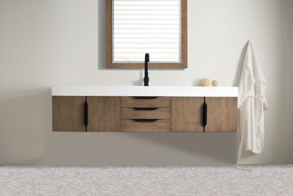 James Martin 389-V72S-LTO-MB-GW Mercer Island 72 1/2 Inch Single Vanity Cabinet with Glossy White Composite Top - Latte Oak