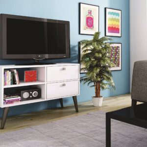 Manhattan Comfort Practical Dalarna TV Stand with 2 Open Shelves and 2-Drawers in White