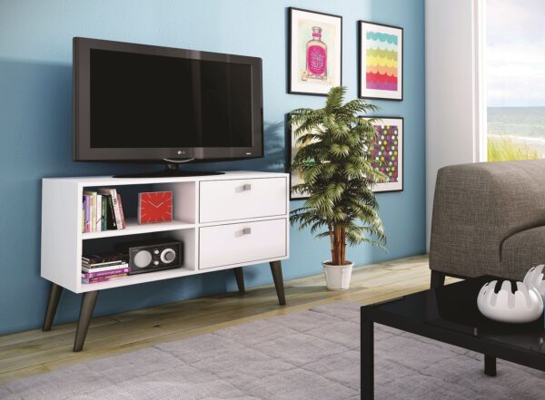 Manhattan Comfort Practical Dalarna TV Stand with 2 Open Shelves and 2-Drawers in White