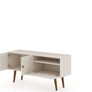 Manhattan Comfort Tribeca 53.94 Mid-Century Modern TV Stand with Solid Wood Legs in Off White