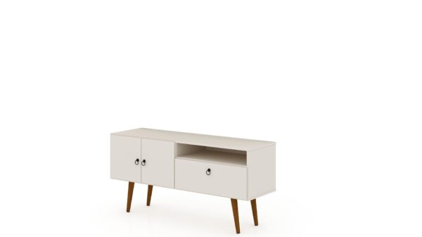 Manhattan Comfort Tribeca 53.94 Mid-Century Modern TV Stand with Solid Wood Legs in Off White