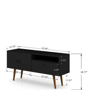 Manhattan Comfort Tribeca 53.94 Mid-Century Modern TV Stand with Solid Wood Legs in Black