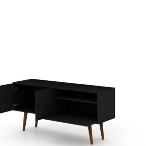 Manhattan Comfort Tribeca 53.94 Mid-Century Modern TV Stand with Solid Wood Legs in Black