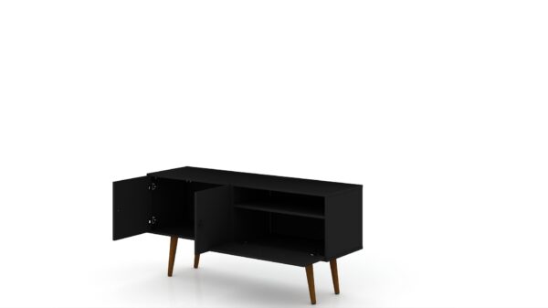 Manhattan Comfort Tribeca 53.94 Mid-Century Modern TV Stand with Solid Wood Legs in Black