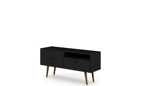 Manhattan Comfort Tribeca 53.94 Mid-Century Modern TV Stand with Solid Wood Legs in Black