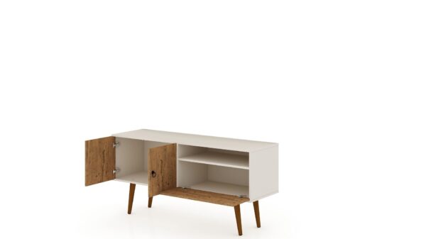 Manhattan Comfort Tribeca 53.94 Mid-Century Modern TV Stand with Solid Wood Legs in Off White and Nature