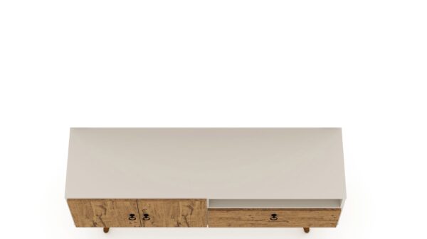 Manhattan Comfort Tribeca 53.94 Mid-Century Modern TV Stand with Solid Wood Legs in Off White and Nature