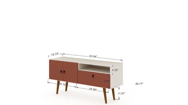 Manhattan Comfort Tribeca 53.94 Mid-Century Modern TV Stand with Solid Wood Legs in Off White and Terra Orange Pink