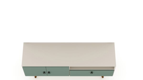 Manhattan Comfort Tribeca 53.94 Mid-Century Modern TV Stand with Solid Wood Legs in Off White and Green Mint