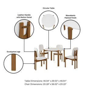 Manhattan Comfort Mid-Century Modern Gales Round 46.54 Dining Table with Solid Wood Legs in White - Set of 5