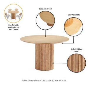 Manhattan Comfort 5-Piece Hathaway Modern 47.24 Solid Wood Round Dining Set in Nature with 4 Jardin Cane Dining Chairs