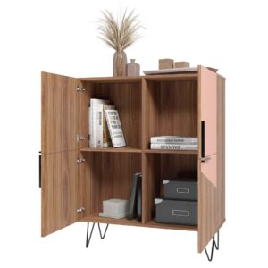 Manhattan Comfort Beekman 43.7 Low Cabinet with 4 Shelves in Brown and Pink