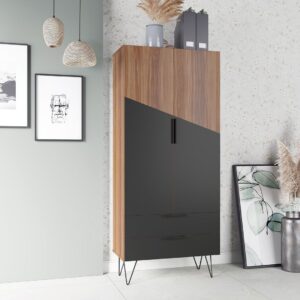 Manhattan Comfort Beekman 67.32 Tall Cabinet with 6 Shelves in Brown and Black