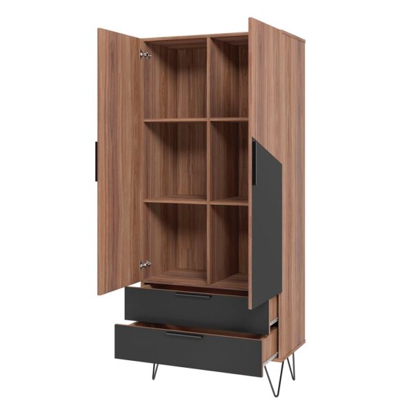 Manhattan Comfort Beekman 67.32 Tall Cabinet with 6 Shelves in Brown and Black