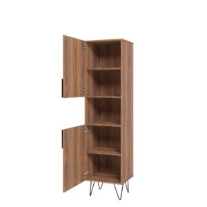 Manhattan Comfort Beekman 17.51 Narrow Bookcase Cabinet with 5 Shelves in Brown and Black