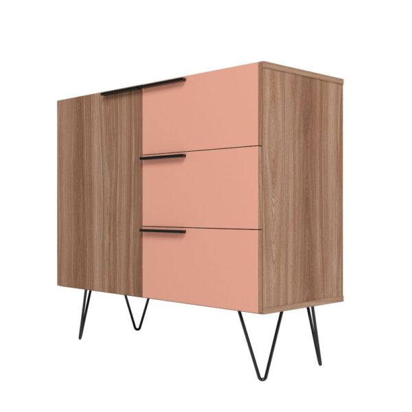 Manhattan Comfort Beekman 35.43 Dresser with 2 Shelves in Brown and Pink