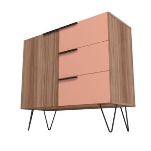 Manhattan Comfort Beekman 35.43 Dresser with 2 Shelves in Brown and Pink