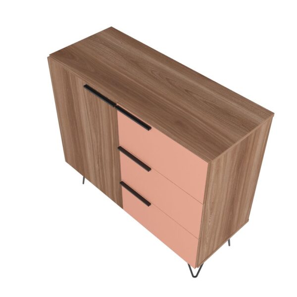 Manhattan Comfort Beekman 35.43 Dresser with 2 Shelves in Brown and Pink