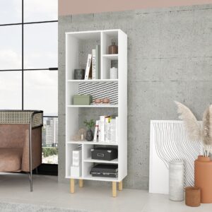 Manhattan Comfort Essex 60.23 D?cor Bookcase with 8 Shelves in White and Zebra