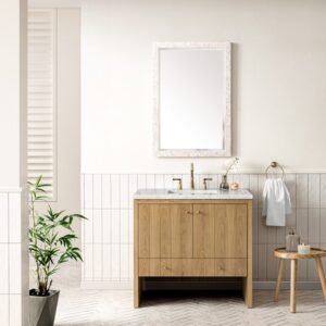 James Martin 435-V36-LNO-3EJP Hudson 36 Inch Light Natural Oak Single Sink Vanity with 3 cm Eternal Jasmine Pearl Top